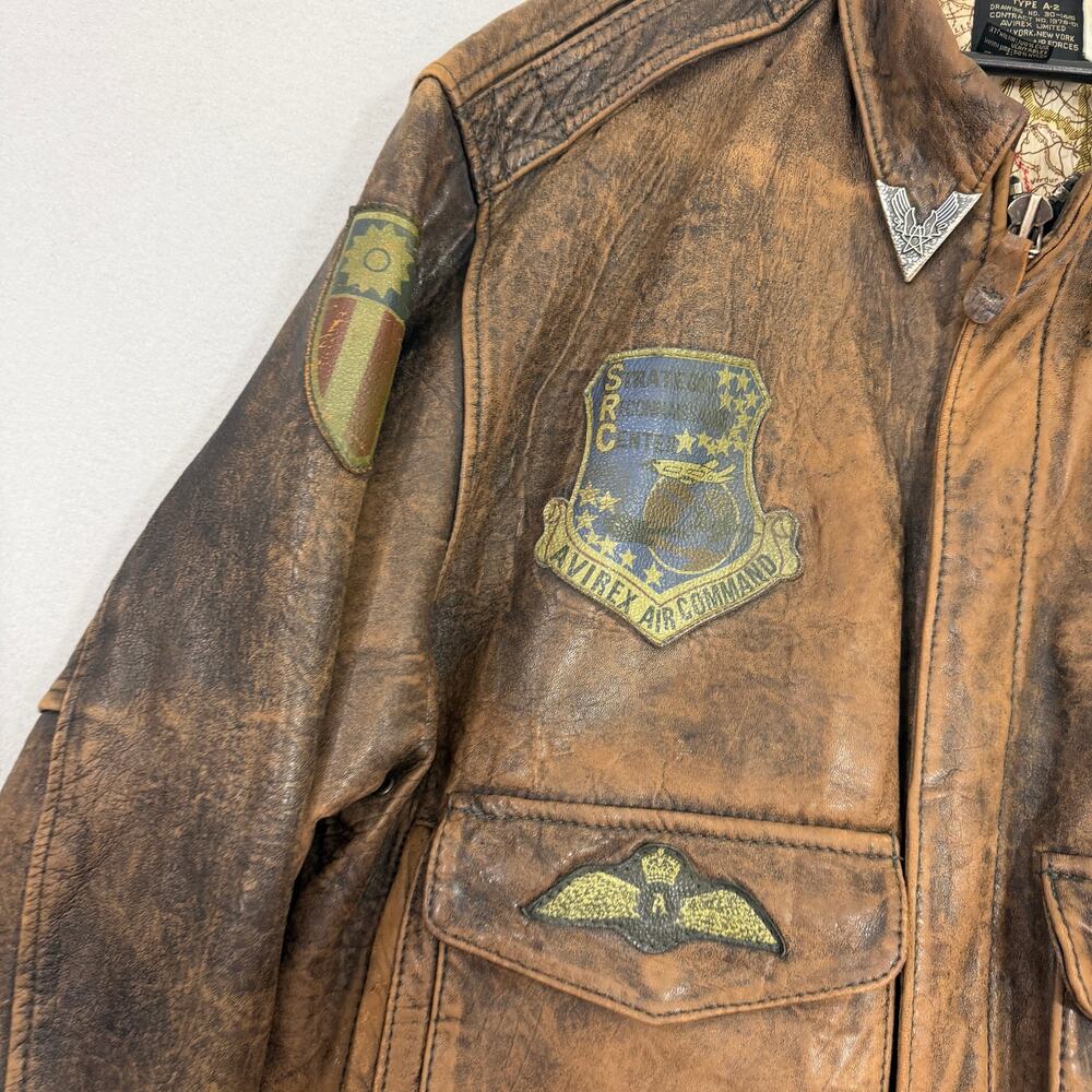 Vintage Avirex Old Leather A-2 Bomber Jacket Medium Europe Map Lining Patches - Picture 4 of 15